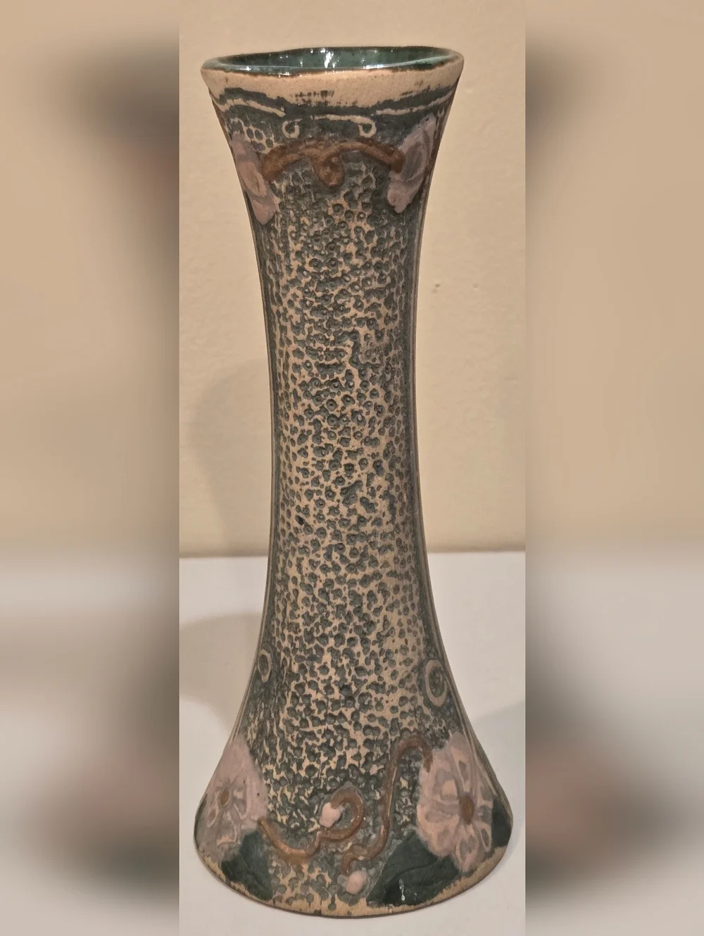 Antique Ceramic Robinson Ramsbottom Luxor Vase Green and Cream Circa 1910